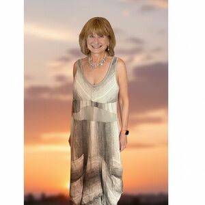 Inizio made in Italy linen bubble hem gradient stripe artwear dress medium